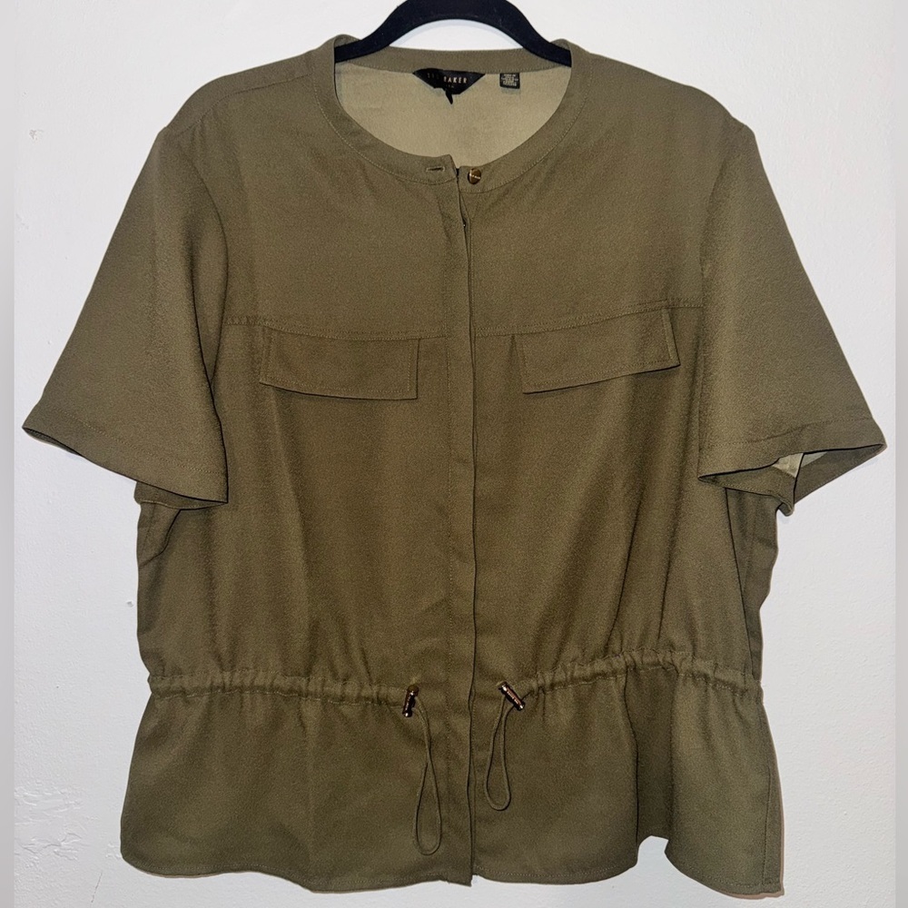 Khaki Green Cinch Waist Utility Shirt Size 5